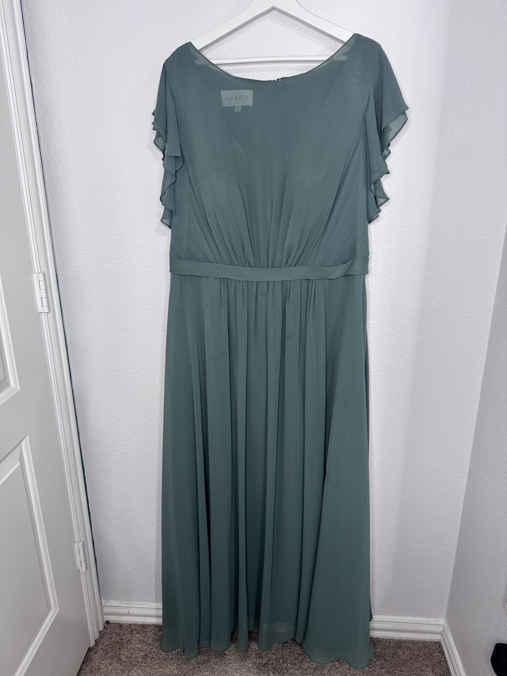 Azazie Daphne A-Line Ruffled Chiffon Floor-Length Bridesmaid Dress in Eucalyptus - Picture 4 of 14